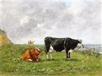 Eugene Boudin  - Bilder Gemälde - Cows by the Sea