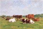 Eugene Boudin  - Bilder Gemälde - Cows in a Landscape
