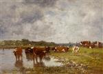 Eugene Boudin  - Bilder Gemälde - Cows in a Meadow on the Banks of the Toques