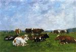 Eugene Boudin  - Bilder Gemälde - Cows in a Pasture