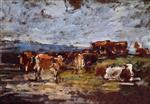Eugene Boudin  - Bilder Gemälde - Cows in Pasture-2