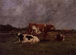 Eugene Boudin  - Bilder Gemälde - Cows in Pasture