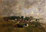 Eugene Boudin  - Bilder Gemälde - Cows in the Fields