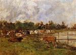 Eugene Boudin  - Bilder Gemälde - Cows in the Meadow