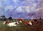 Eugene Boudin  - Bilder Gemälde - Cows in the Pasture
