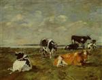 Eugene Boudin  - Bilder Gemälde - Cows near the Sea