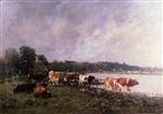 Eugene Boudin  - Bilder Gemälde - Cows on the Banks of the Touques