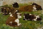 Eugene Boudin  - Bilder Gemälde - Cows resting in a Meadow