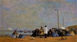 Eugene Boudin  - Bilder Gemälde - Crinolines on the Beach
