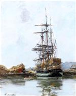 Eugene Boudin  - Bilder Gemälde - Deauville, a Three Masted Ship