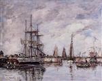 Eugene Boudin  - Bilder Gemälde - Deauville, Norwegian Three-Master Leaving Port