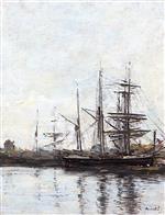 Eugene Boudin  - Bilder Gemälde - Deauville, Three Master at Quay