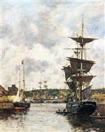 Eugene Boudin  - Bilder Gemälde - Dieppe, Sailboats at Anchor