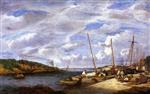 Eugene Boudin  - Bilder Gemälde - Douarnenez, Fishing Boats at Dockside