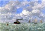 Eugene Boudin  - Bilder Gemälde - English Coal Ship in View of Trouville