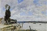 Eugene Boudin  - Bilder Gemälde - Environs de Quillebeuf, Le Bac de la Mailleraye