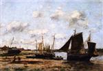 Eugene Boudin  - Bilder Gemälde - Etaples, Low Tide, Beached Boats