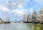 Eugene Boudin  - Bilder Gemälde - Fecamp, Sailboats in the Port