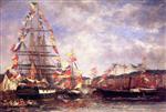 Eugene Boudin  - Bilder Gemälde - Festival in the Harbor of Honfleur