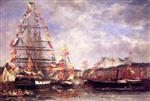 Eugene Boudin  - Bilder Gemälde - Festival in the Harbor of Honfleur