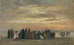 Eugene Boudin  - Bilder Gemälde - Figures on the Beach at Trouville