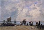Eugene Boudin  - Bilder Gemälde - Fishermen's Wives at the Seaside