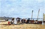 Eugene Boudin  - Bilder Gemälde - Fisherwomen of Kerhor Receiving a Blessing at Plougastel