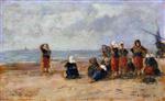 Eugene Boudin  - Bilder Gemälde - Fisherwomen on the Beach at Berck