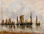 Eugene Boudin  - Bilder Gemälde - Fishing Boats at Berck