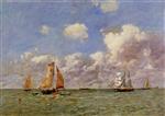 Eugene Boudin  - Bilder Gemälde - Fishing Boats at Sea