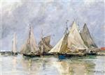 Eugene Boudin  - Bilder Gemälde - Fishing Boats at Trouville