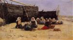 Eugene Boudin  - Bilder Gemälde - Fishwomen Seated on the Beach at Berck