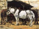Eugene Boudin  - Bilder Gemälde - Harnessed Horses