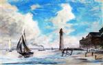 Eugene Boudin  - Bilder Gemälde - Honfleur, Shore, Sailboats and Lighthouse