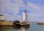Eugene Boudin  - Bilder Gemälde - Honfleur, the Port, Docked Sailboat