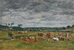 Eugene Boudin  - Bilder Gemälde - Landscape with Cows
