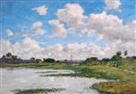 Eugene Boudin  - Bilder Gemälde - Landscape, River Touques, Normandy, France