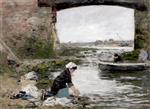 Eugene Boudin  - Bilder Gemälde - Laundress on the Banks of the Toques