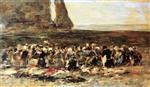 Eugene Boudin  - Bilder Gemälde - Laundresses at Etretat