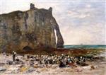 Eugene Boudin  - Bilder Gemälde - Laundresses at Etretat