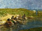Eugene Boudin  - Bilder Gemälde - Laundresses by the Sea
