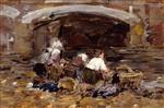 Eugene Boudin  - Bilder Gemälde - Laundresses near a Bridge