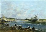 Eugene Boudin  - Bilder Gemälde - Laundresses on a Branch of the Touques