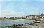 Eugene Boudin  - Bilder Gemälde - Laundresses on the Banks of the Port of Trouville