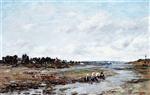 Eugene Boudin  - Bilder Gemälde - Laundresses on the Banks of the River