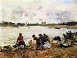 Eugene Boudin  - Bilder Gemälde - Laundresses on the Banks of the Touques