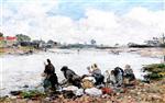 Eugene Boudin  - Bilder Gemälde - Laundresses on the Banks of the Touques