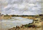 Eugene Boudin  - Bilder Gemälde - Laundresses on the Banks of the Touques