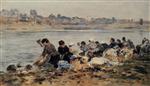 Eugene Boudin  - Bilder Gemälde - Laundresses on the Banks of the Touques-10