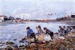 Eugene Boudin  - Bilder Gemälde - Laundresses on the Banks of the Touques-4